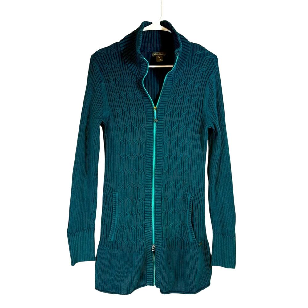 Eddie Bauer Double Zip Teal Slim Fit Sweater Size Medium AA0520